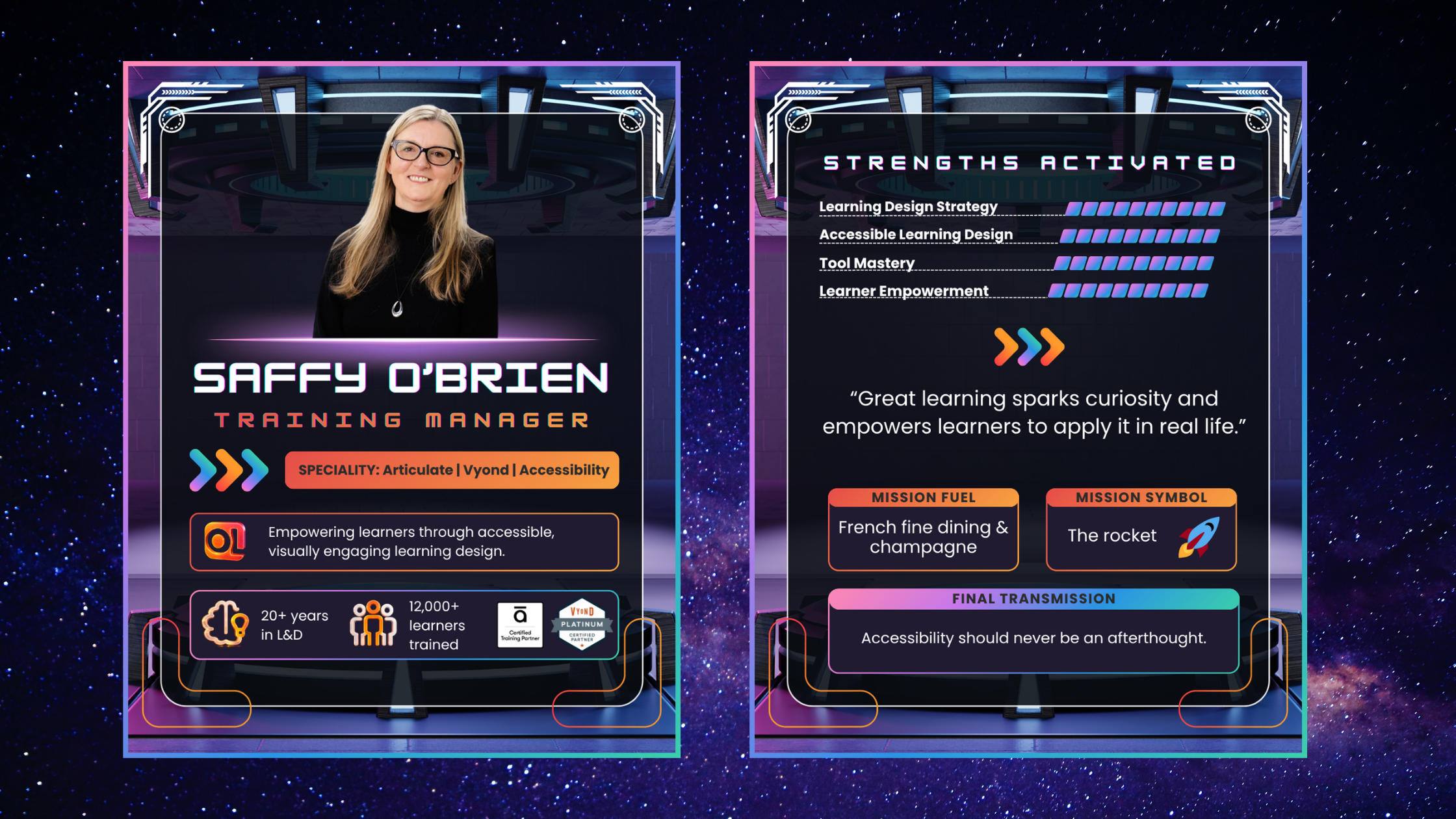 saffy training card blog Double-sided meet the trainer trading card for Saffy O'Brien