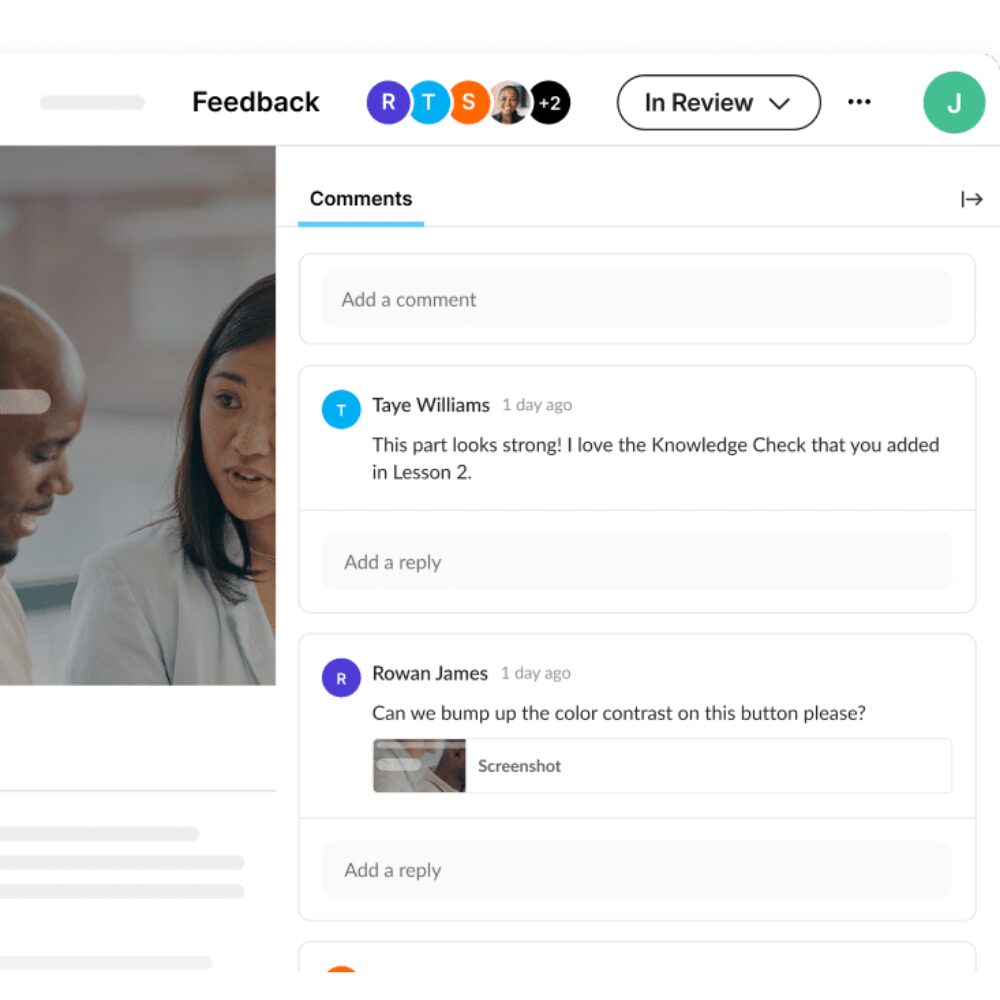 Articulate Storyline Review dashboard with comments from collaborators